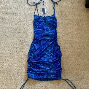 New Blue Leaf KENDALL + KYLIE Semi Sheer Ruched Cover Up Dress S